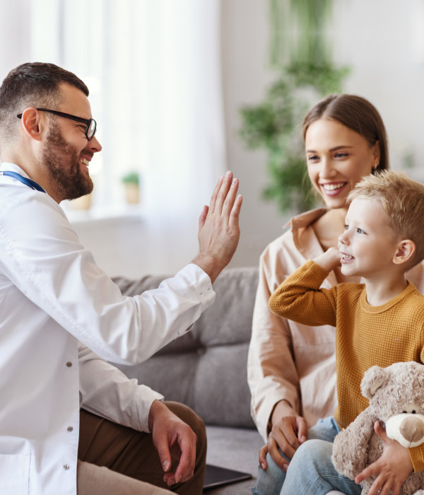 mother and child with doctor