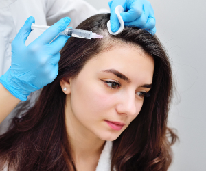 doctor injecting a woman's head