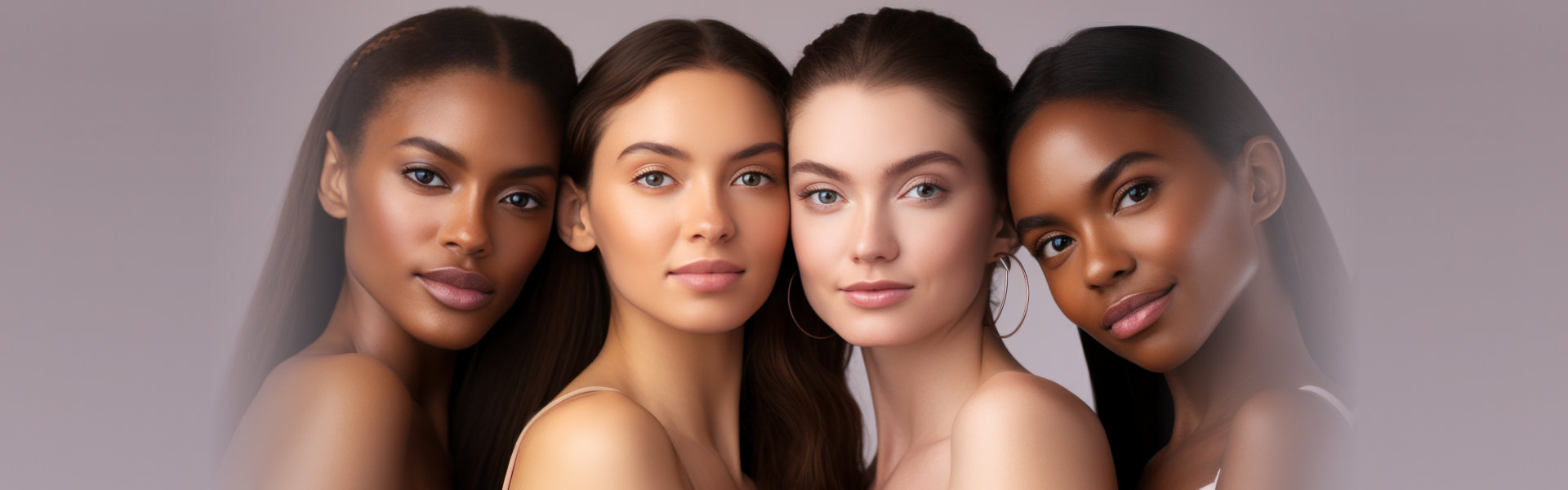 portrait of diverse group of beautiful women with natural beauty and glowing smooth skin